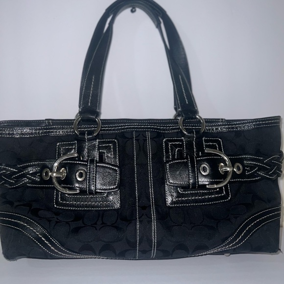 Coach Black Shoulder Bag with Buckle Accents - Picture 1 of 6